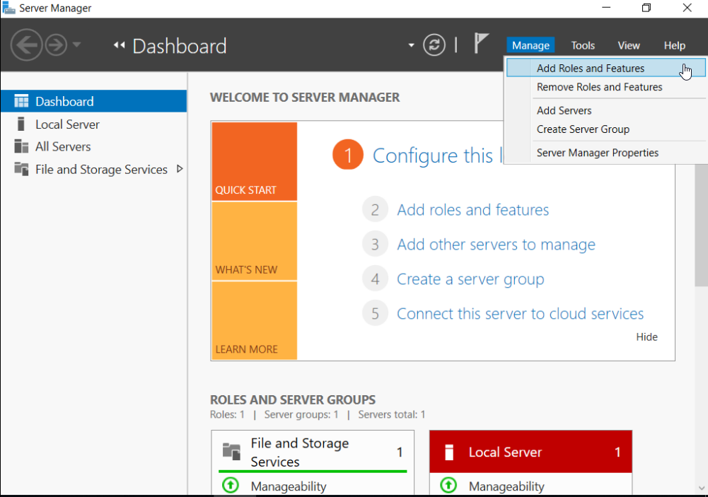 Server Manager Add Roles and Features
