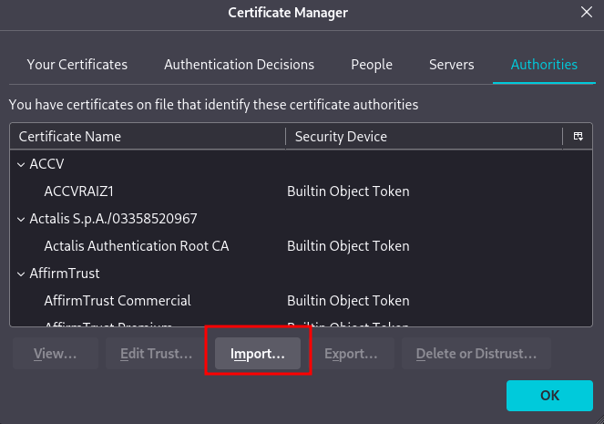 Firefox import certificate