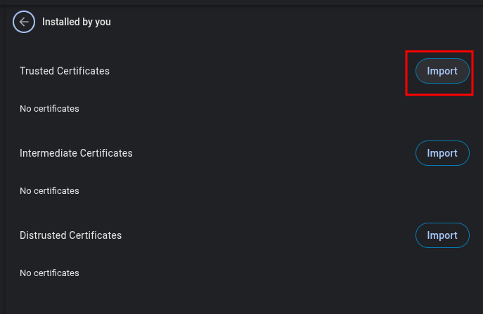 Chrome import certificate