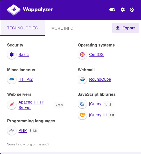 Wappalyzer stack output