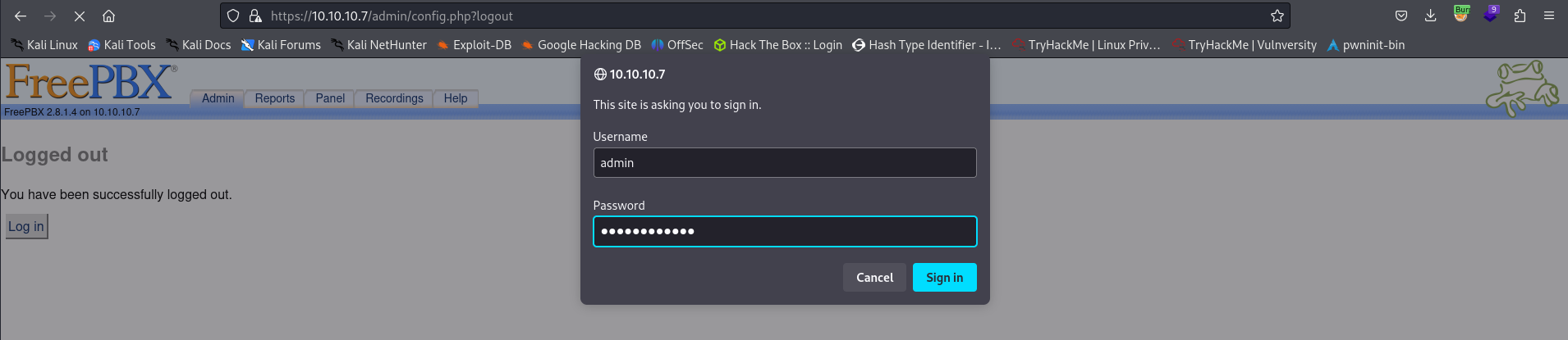 FreePBX login success
